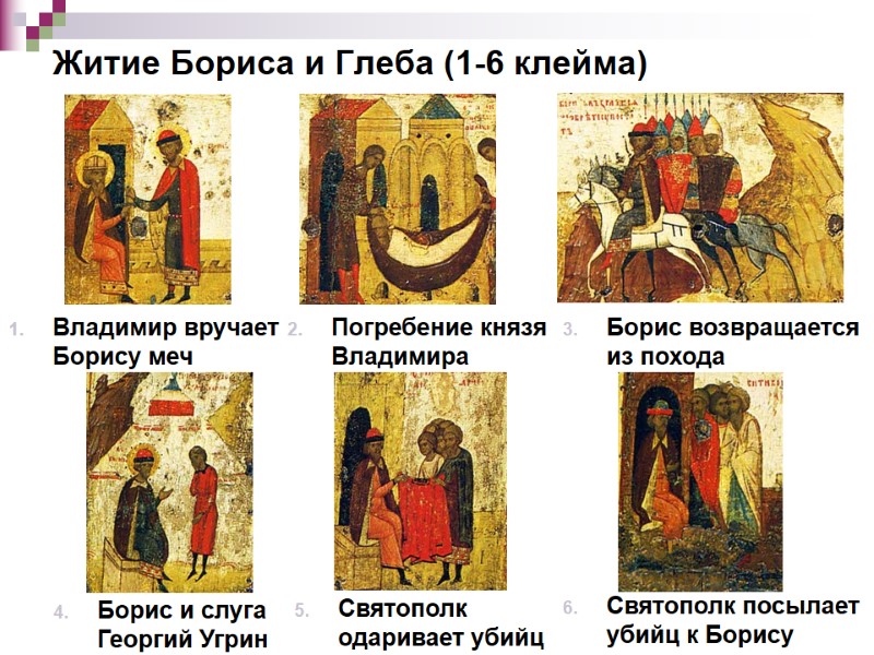 Житие Бориса и Глеба (1-6 клейма) Владимир вручает Борису меч Борис возвращается из Житие Бориса и Глеба (1-6 клейма) Владимир вручает Борису меч Борис возвращается из